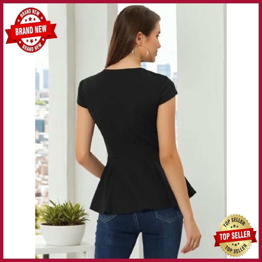 Women's Peplum Work Blouse Cap Sleeve Stretchy Fabric Business Casual - Picture 5 of 6
